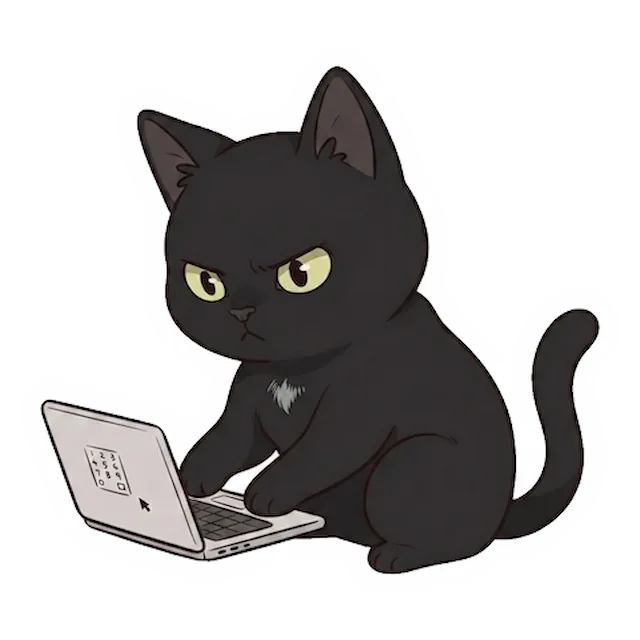 Custom black cat sticker in a different pose (example 5)
