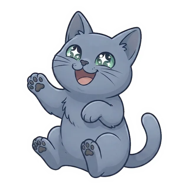 Custom grey cat sticker in a different pose (example 5)