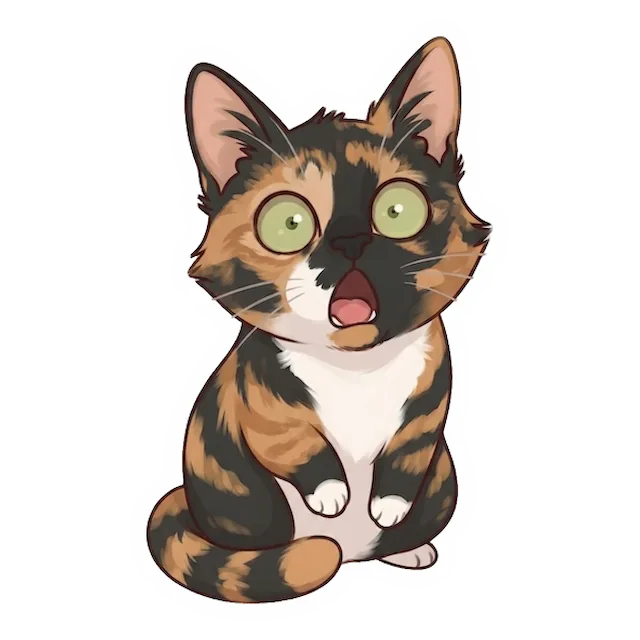 Custom tortoiseshell cat sticker in a different pose (example 1)