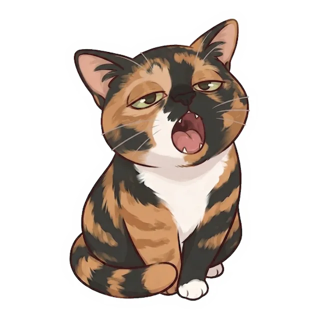 Custom tortoiseshell cat sticker in a different pose (example 2)