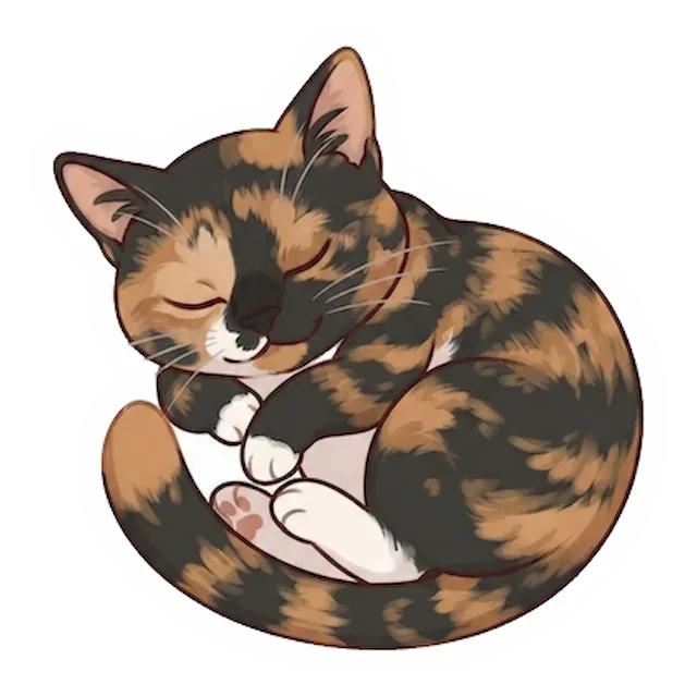 Custom tortoiseshell cat sticker in a different pose (example 3)