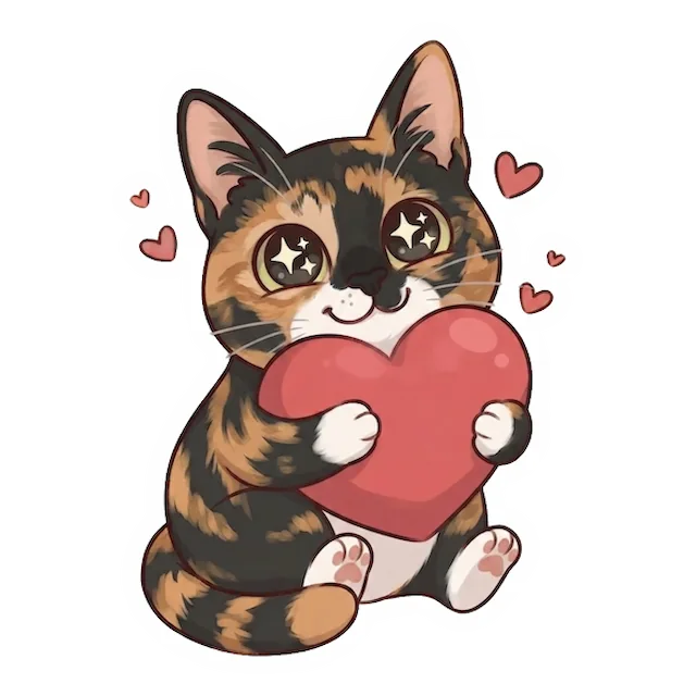 Custom tortoiseshell cat sticker in a different pose (example 4)