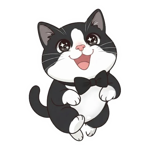 Custom tuxedo cat sticker in a different pose (example 6)